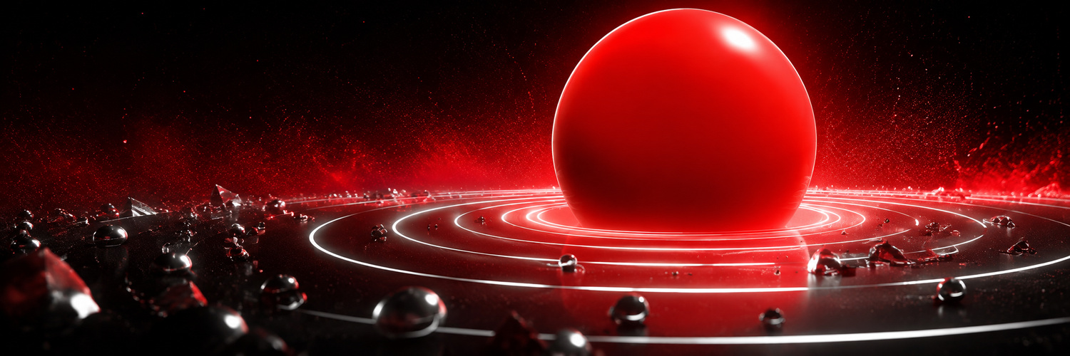 A glowing red signal orb sending white rings across a dark horizon